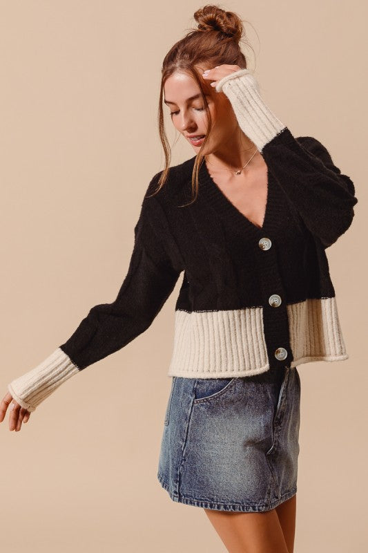Chic Contrast Knit Cardigan