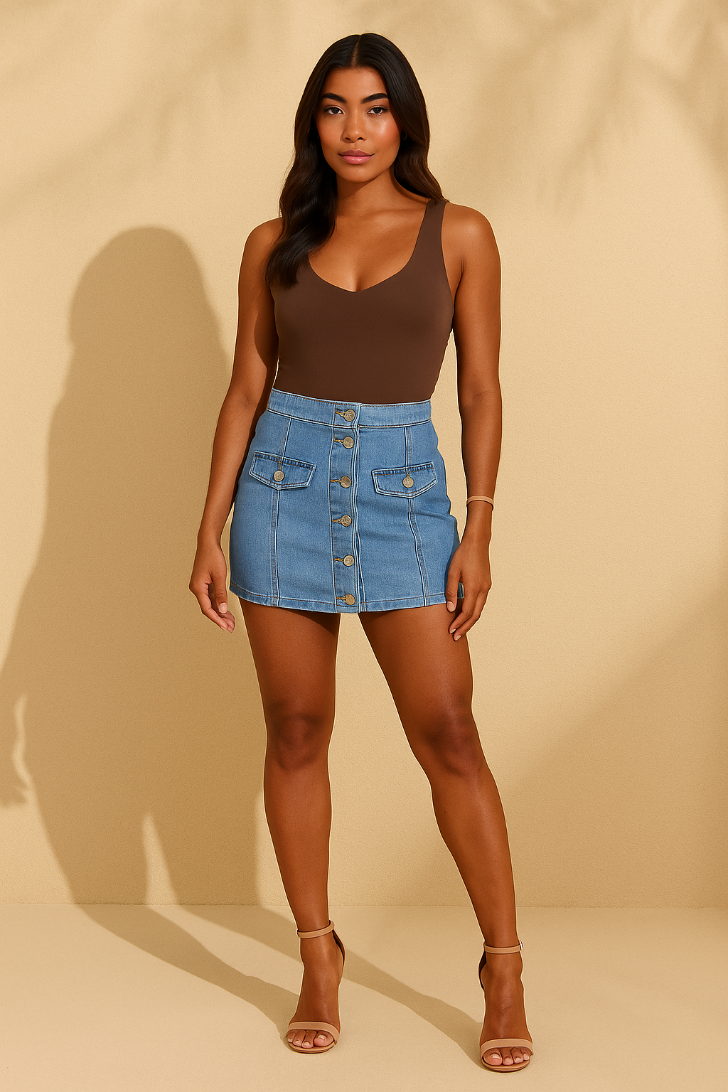 New Arrival: Button-Front Denim Mini Skirt