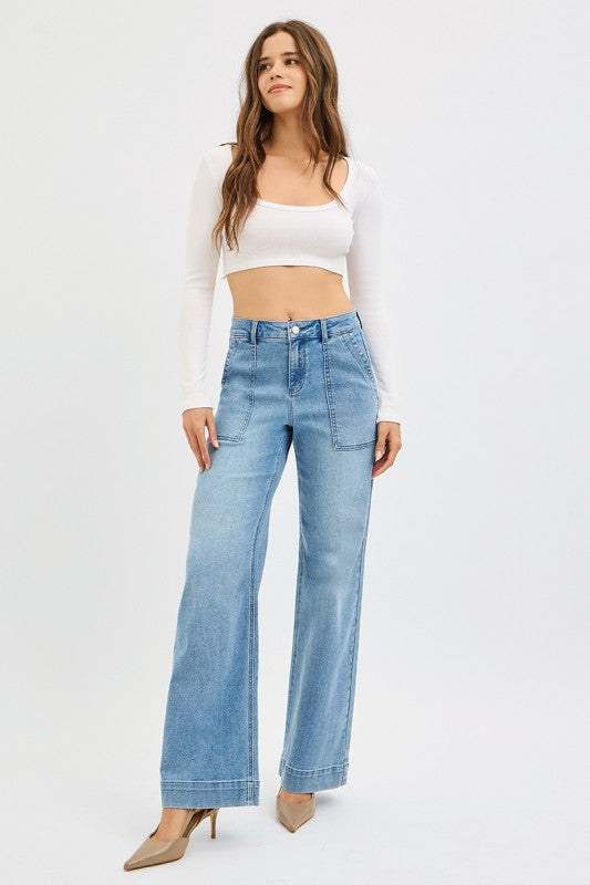 Light Wash Utility Wide Leg Jeans