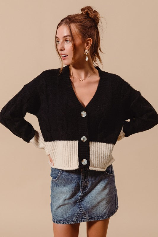 Chic Contrast Knit Cardigan