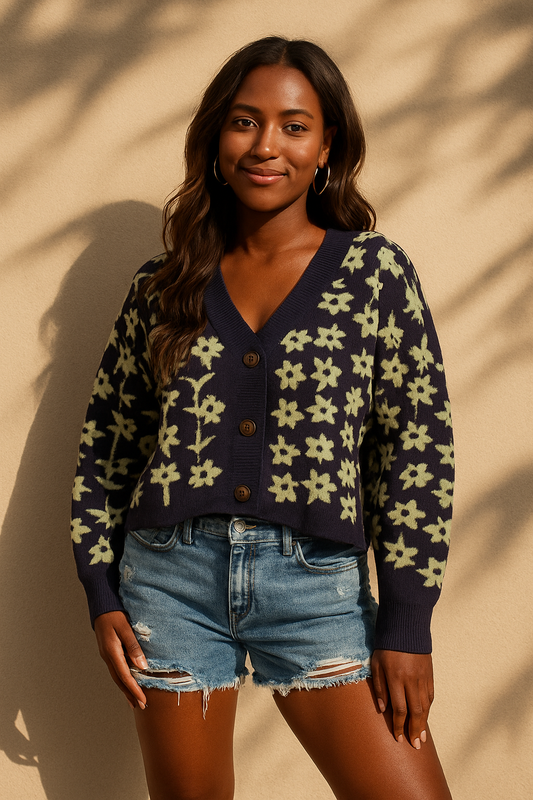 Floral Knit Button-Up Cardigan
