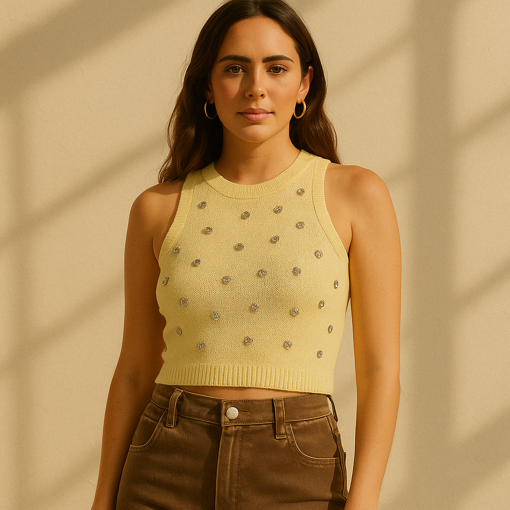 Luna Rhinesone Knit Crop Tank