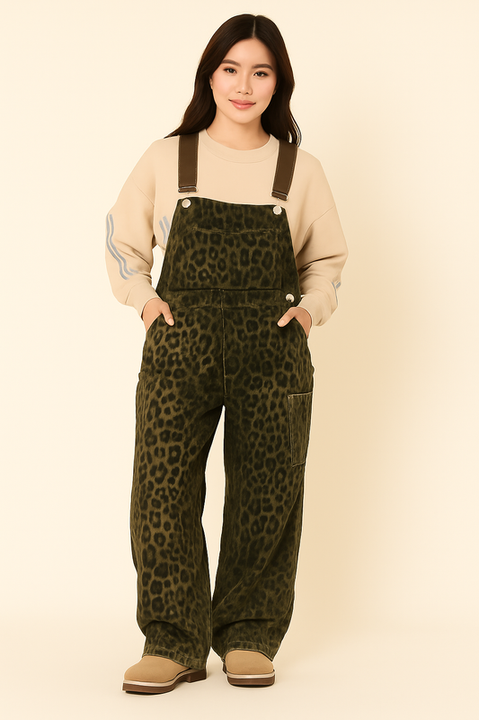 Leopard Print Overalls Casual Jumpsuit