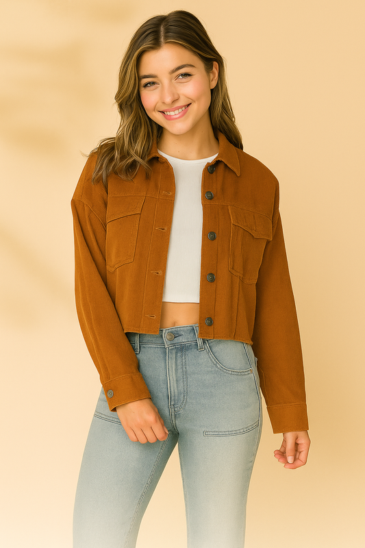 Cropped Corduroy Utility Jacket