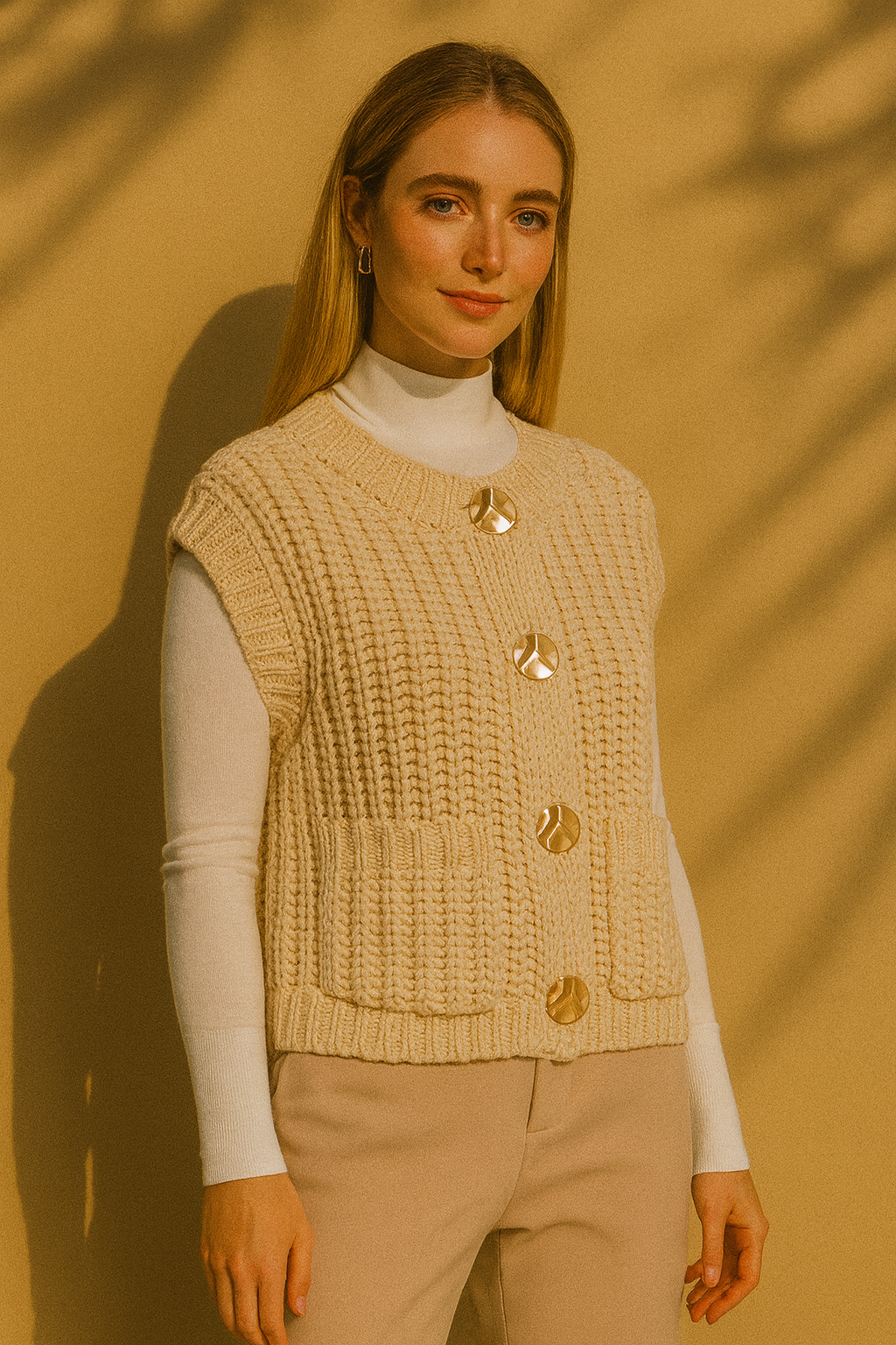 Chunky Knit Vest with Gold Buttons