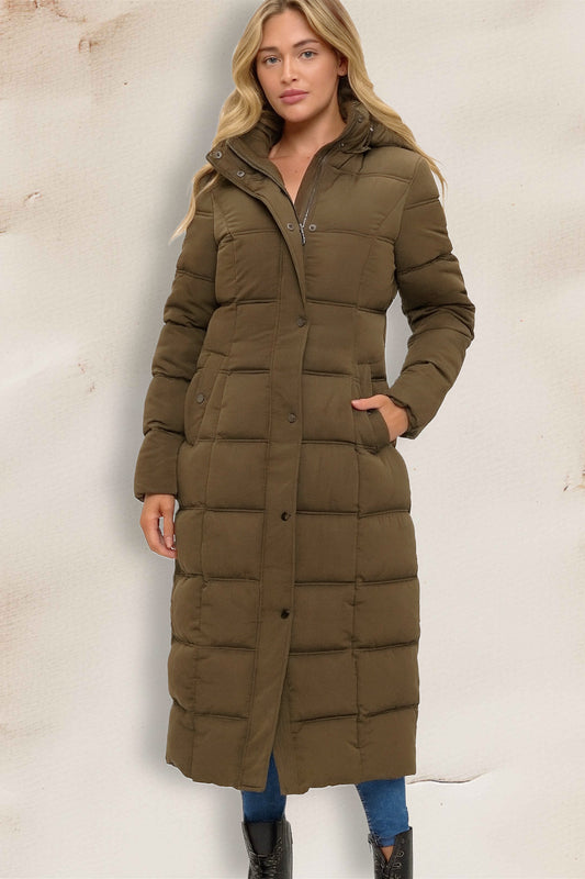 Long Olive Puffer Coat